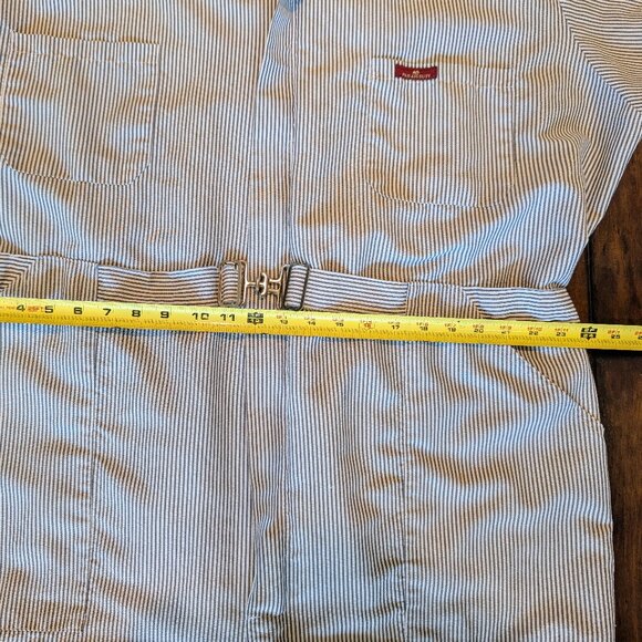 VTG Para Suit Coverall Men's Short-Sleeve Belted 52 Regular White/Gray striped - Picture 7 of 11